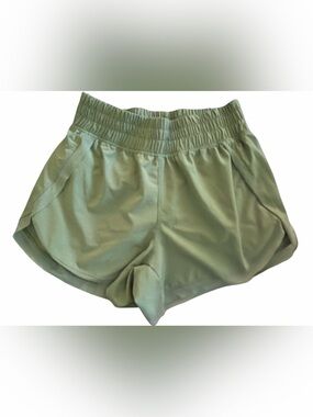 YOGASMOGA Womens Mesh Trim Active Lined Athletic Shorts Olive Green